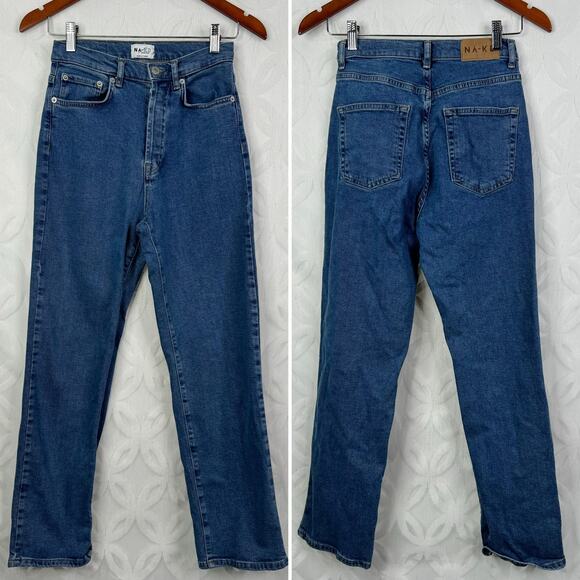 NA-KD REBORN Straight High Rise Button Fly Size 24 Ankle Jeans - Picture 7 of 8